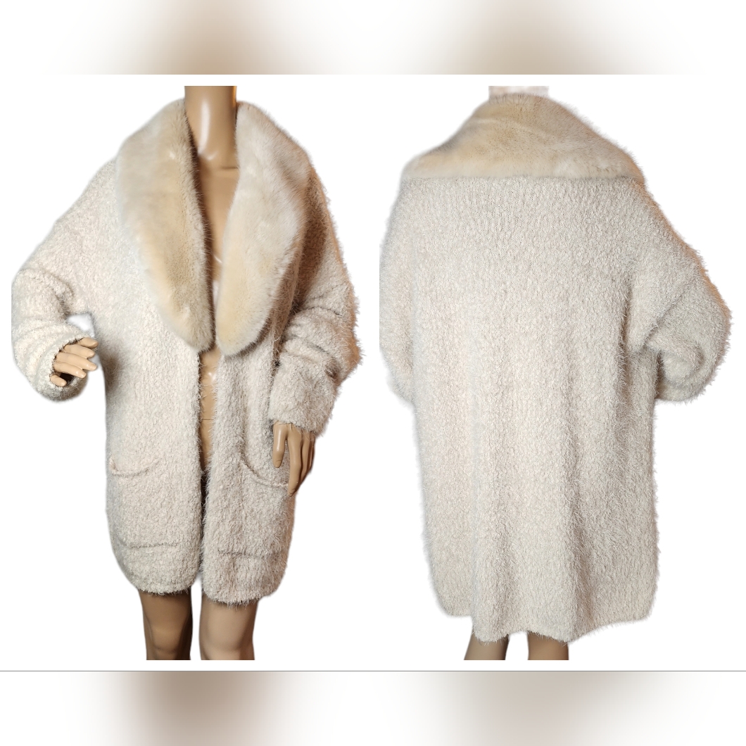 Knox Rose Ivory Boucl Cardigan With Faux Fur Shawl Collar